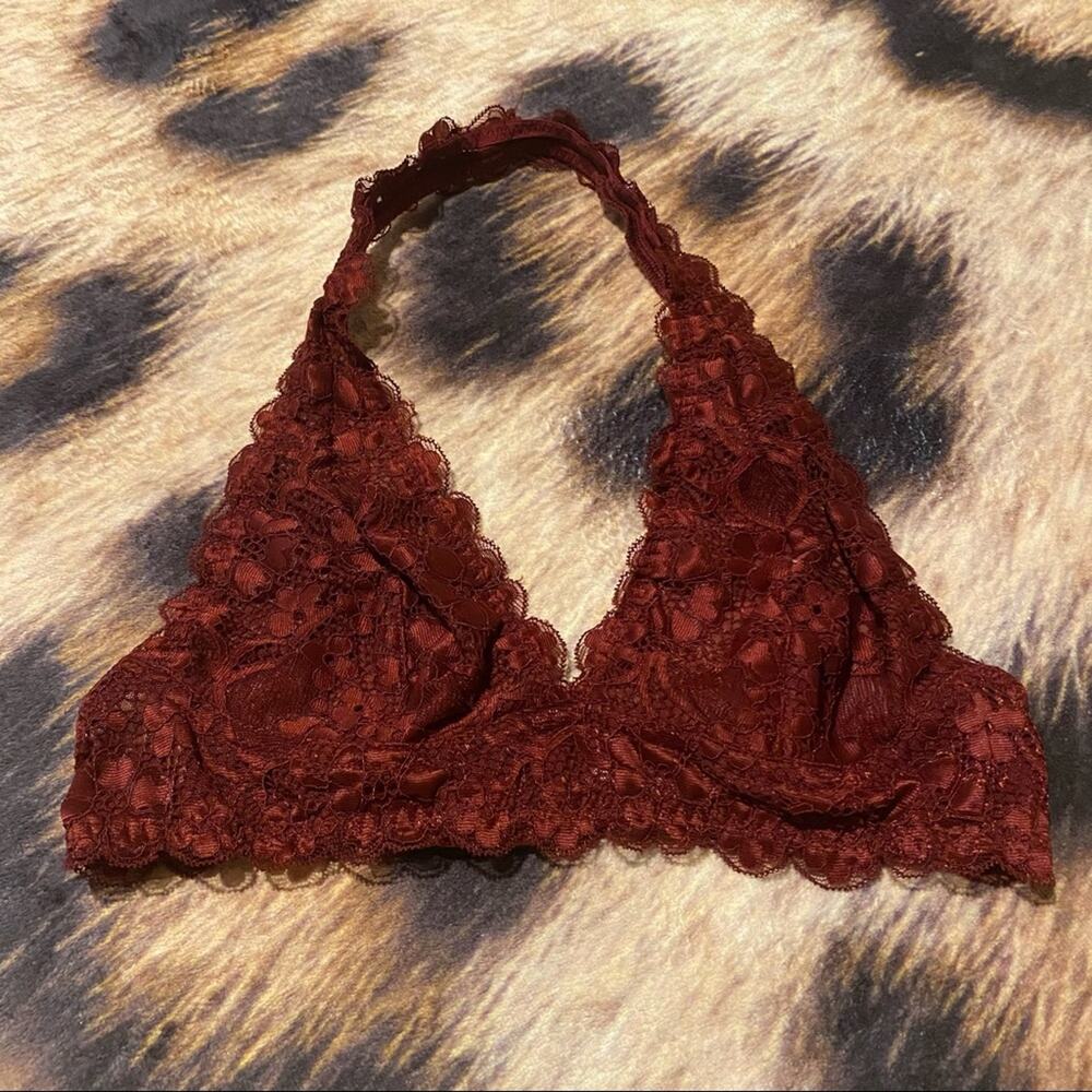 Wishlist Halter Top Lace Triangle Bralette Women's Size Medium Dark Red Unpadded